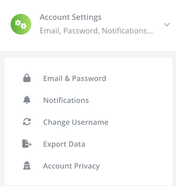 screenshot of account settings