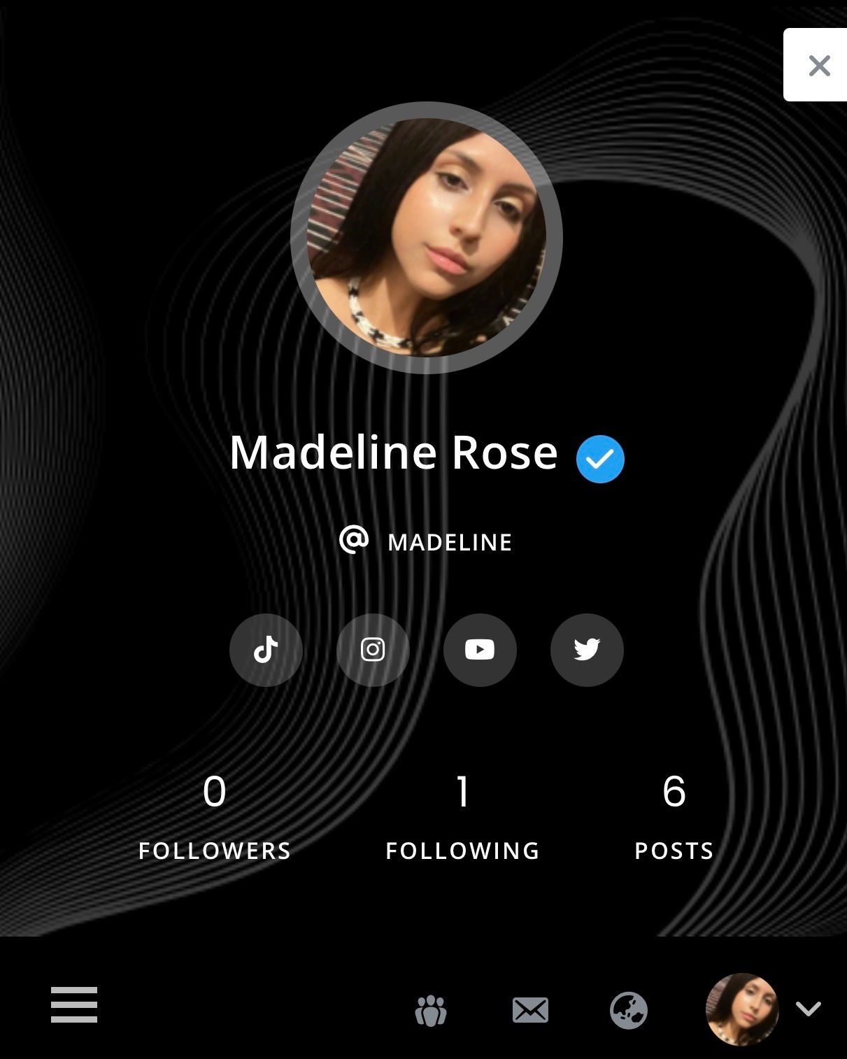 Screenshot of Madeline's member profile